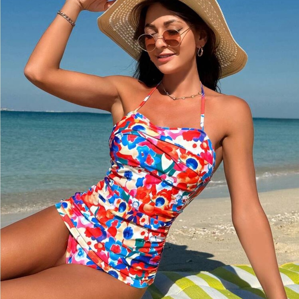 Swim Vcay Women'S Floral Print Vest Strap Bikini Set